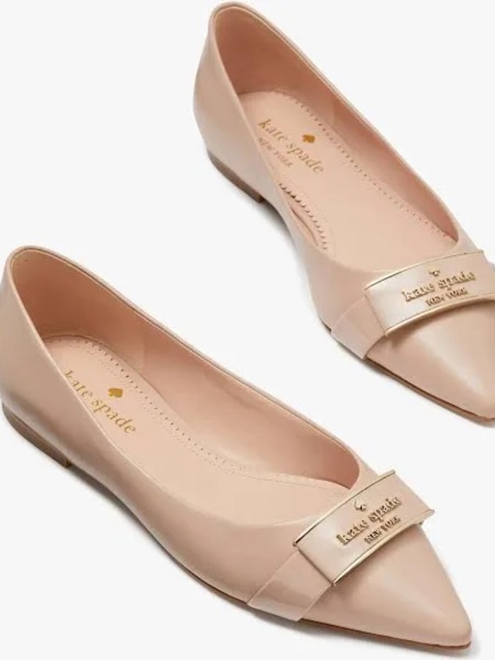 kate spade Deneuve FlatsPale Vellum Nude Patent Pointed-Toe Logo Flats